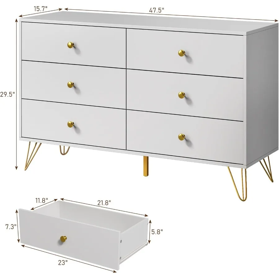 Bedroom 6-Drawer White Dresser - огляд і ціна Storage
