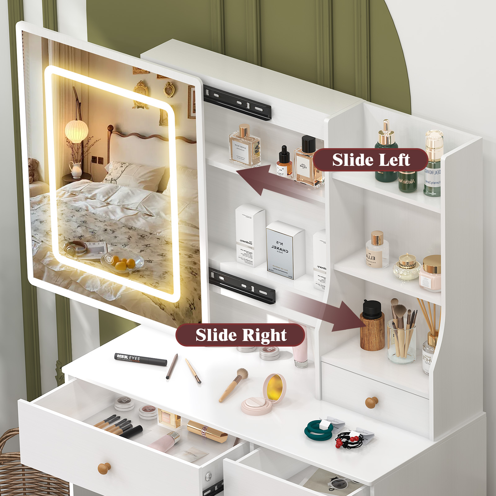 Teousev White Makeup Vanity Dr - огляд і ціна Dressing Table Vanity With Lighted Mirror