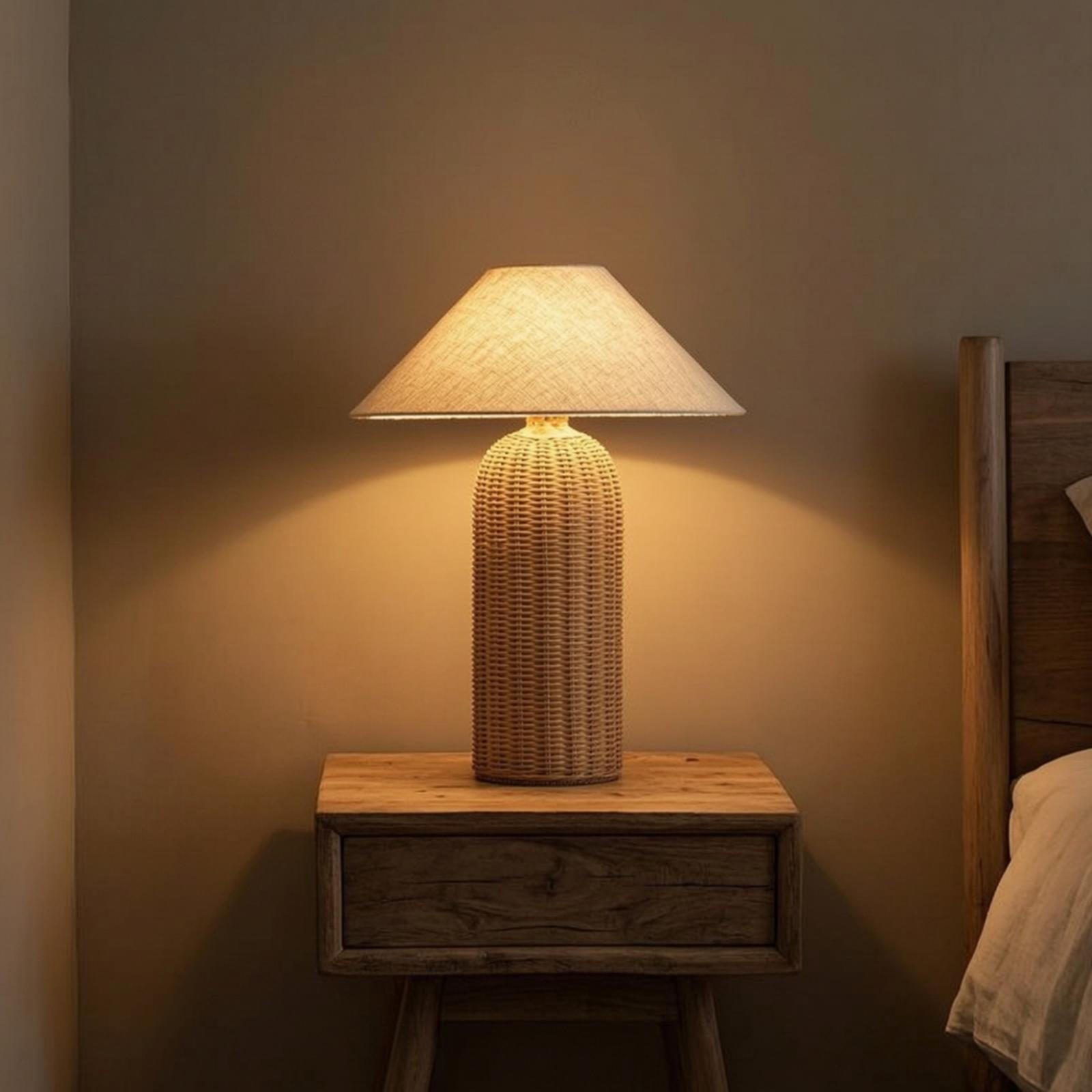 Bedside Lamp Rattan Base Fabri - огляд і ціна Bedroom Furniture