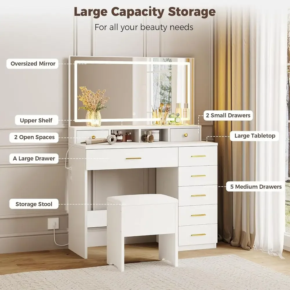 Vanity Makeup Desk with 8 Draw - огляд і ціна Dressing Table Vanity With Lighted Mirror