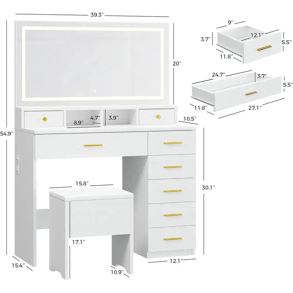 Vanity Makeup Desk with 8 Draw - огляд і ціна Dressing Table Vanity With Lighted Mirror
