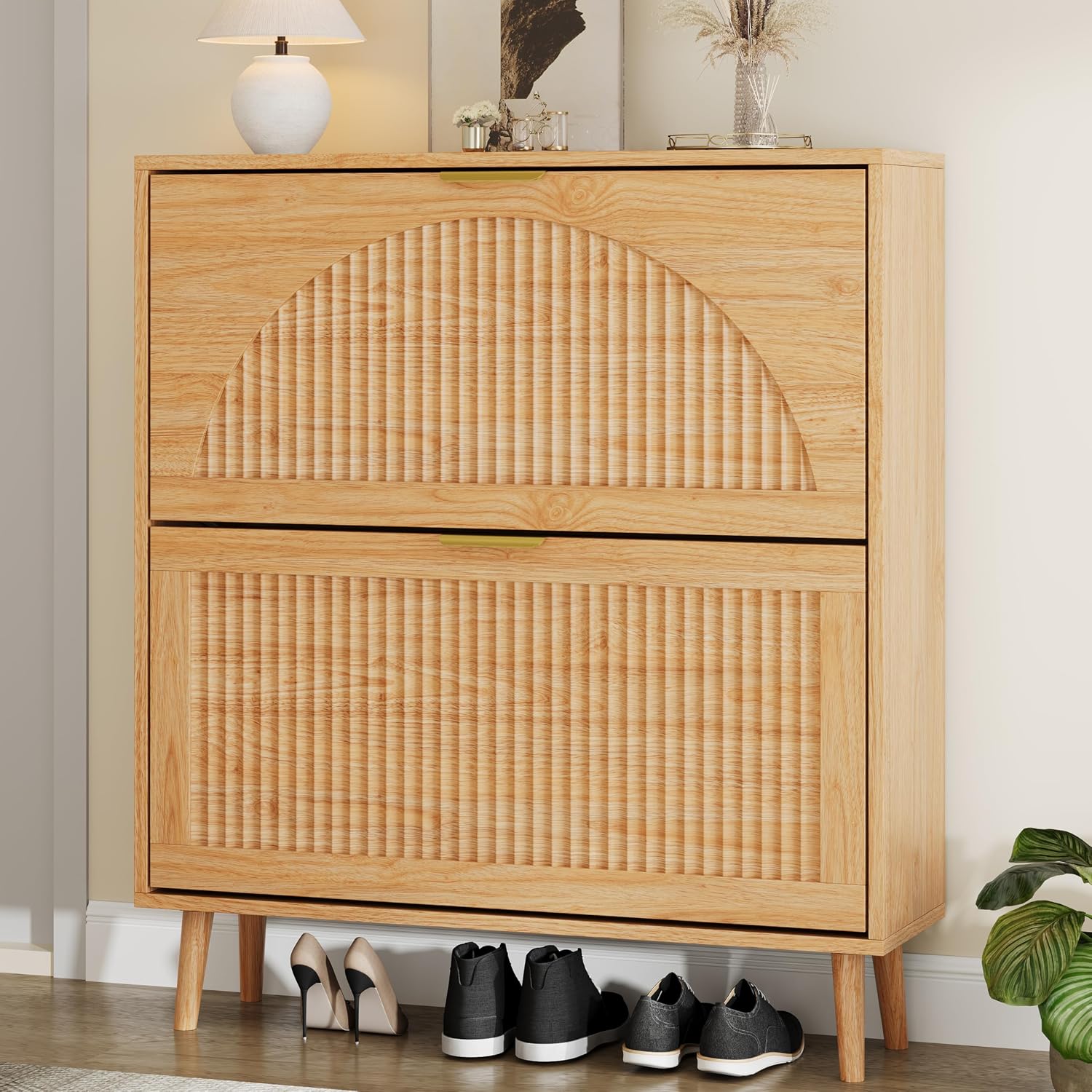 Wood Shoe Cabinet 2 Flip Drawe - огляд і ціна Shoe Rack Cabinet Narrow Entryway
