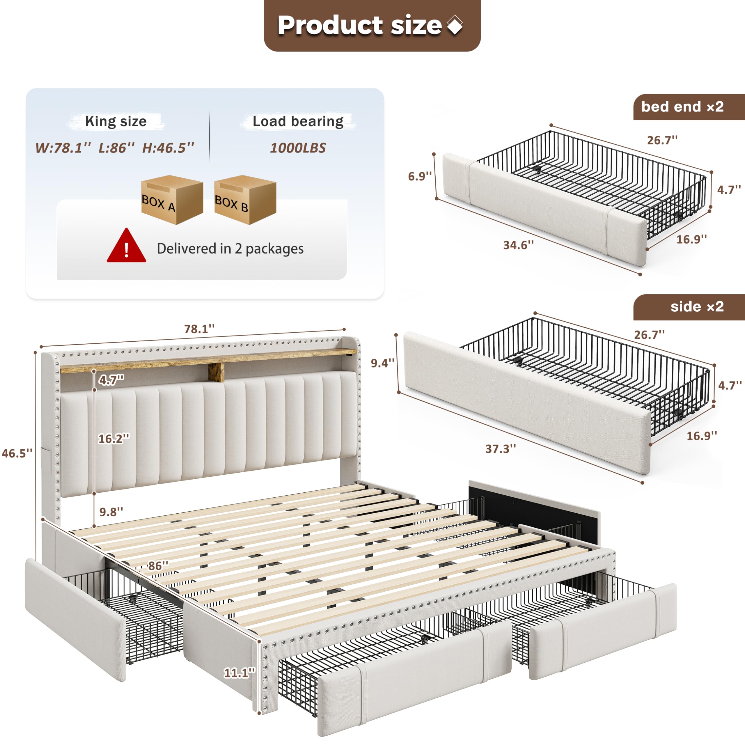 King Size Bed Frame with 4 Sto - огляд і ціна King Size Bed Frame With Storage Drawers
