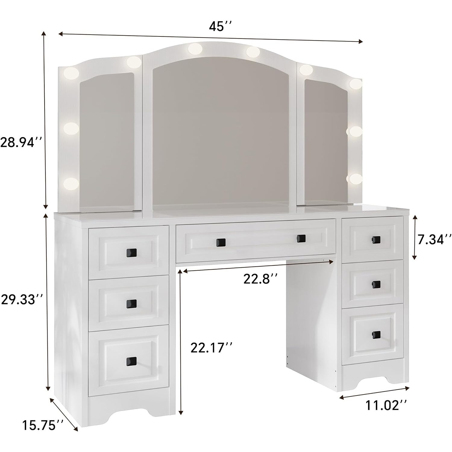 Lighted Vanity Desk, Tri-Fold  - огляд і ціна Dressing Table Vanity With Lighted Mirror
