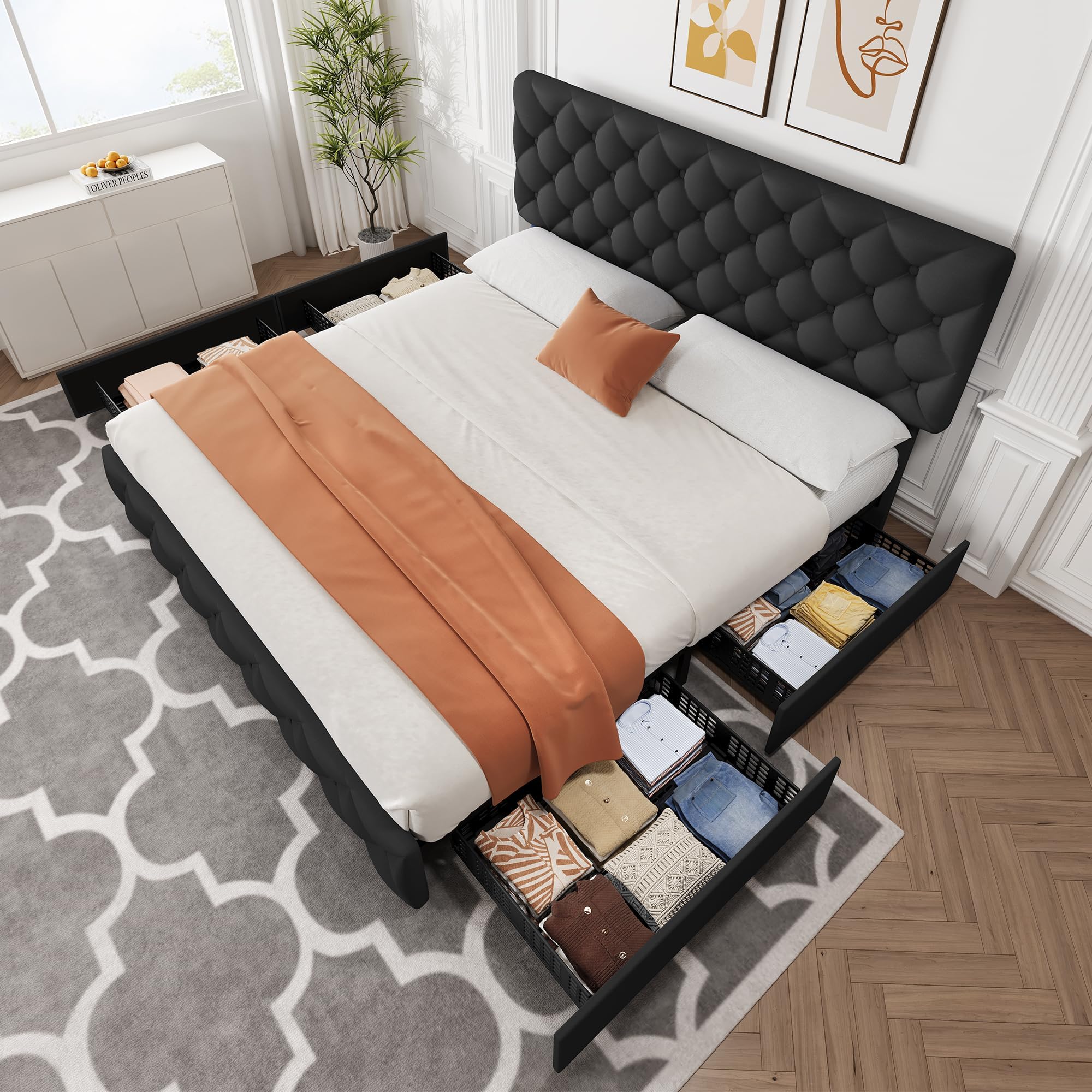 King Size Bed Frame with 4 Sto - огляд і ціна King Size Bed Frame With Storage Drawers