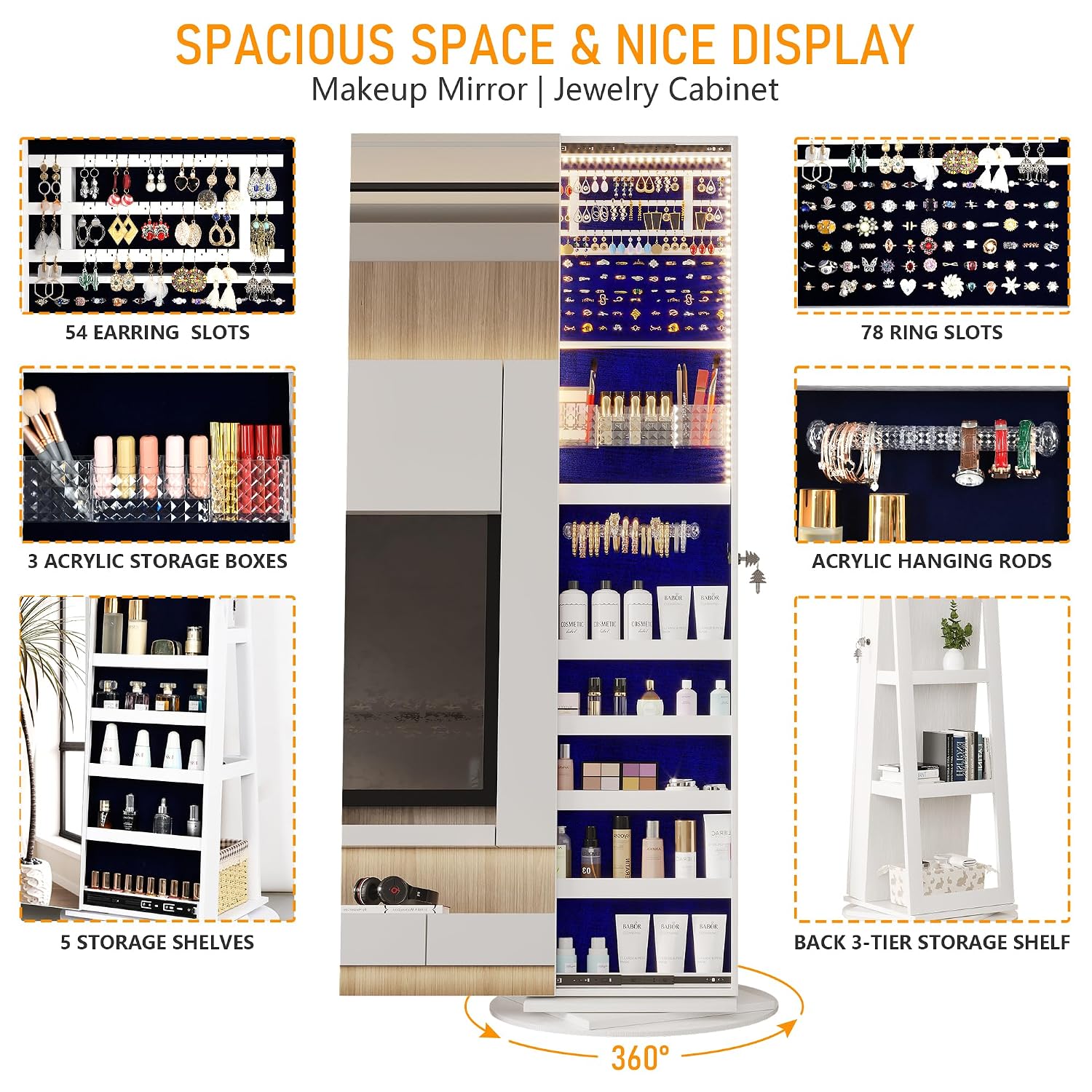 360° Swivel Jewelry Mirror Cab - огляд і ціна Full Length Mirror Jewelry Armoire